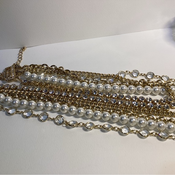Vintage OPC Multi Strand Necklace Detachable Strands Rhinestone Faux Pearl - Picture 8 of 9